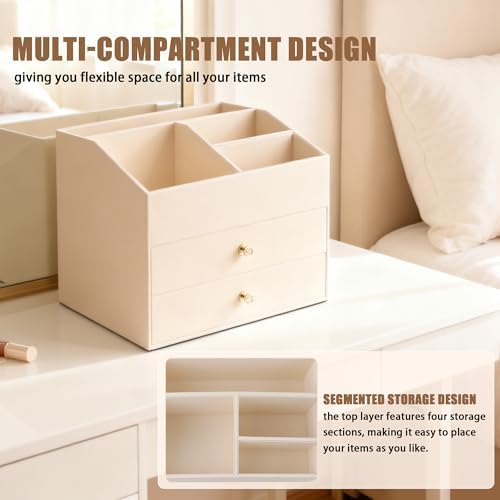 Homeanda Makeup Organizer with Drawers, PU Leather Cosmetic Storage Box Large Cosmetic Display Case for Skincare, Lipsti