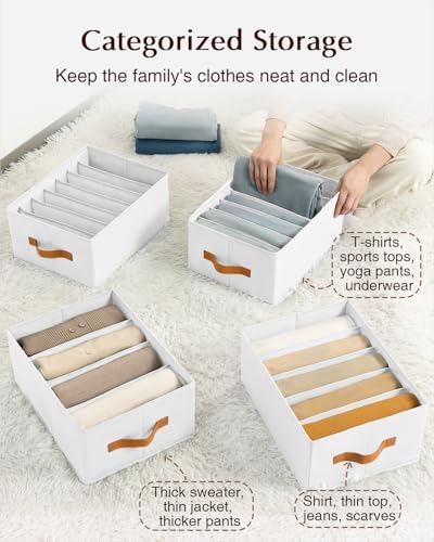 Homsorout Clothes Organizers and Storage - 4/5/7 Grids Fabric Jeans Organizer with Handles, Foldable Closet Organizers D