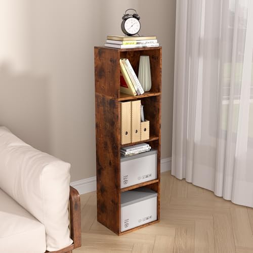Wooden 4 Cube Storage Organizer, 4 Tier Storage Cubes Storage Display Cubby, Freestanding DIY Closet Shelving Unit for L