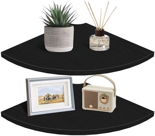 Homode Corner Floating Shelves, 12" Deep Corner Shelves Wall Mounted with Cord Hole, 2 Tier Curved Corner Hanging Shelvi