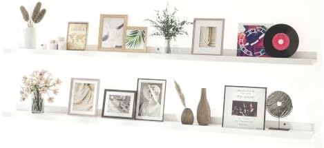 White Floating Shelves for Wall Decor, 52 in Shelf with Lip Set of 2