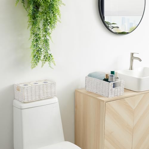 Vagusicc Wicker Storage Basket, Set of 2 Hand-Woven Paper Rope Wicker Basket, Small Storage Baskets for Organizing Toile