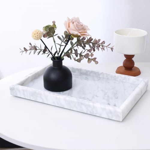 Yew & Tulip Natural Carrara White Marble Vanity Tray, Natural White Marble Serving Tray for Bathroom, Kitchen, Vanity, H