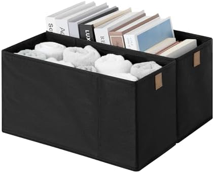 StorageWorks Narrow Storage Bins for Closet Shelves, Black, 2-Pack