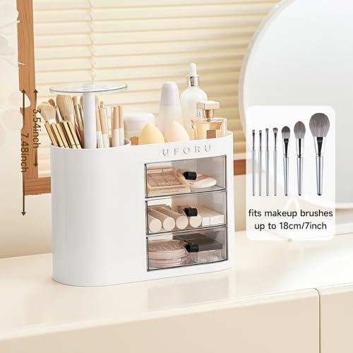 UFORU Makeup Organizer Countertop with Pop-Up Brush Holder for Vanity