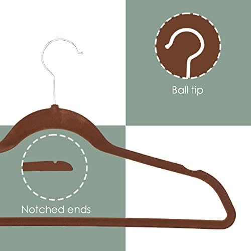 Velvet Clothes Hangers (Pack of 10), Brown, by Home Basics | Felt Hangers for Tops, Jackets, Dresses, and Pants | Contoured Hangers with Notches | Ultra-Thin Space Saving Clothes Hangers
