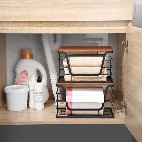 ALOCEO 2 Pack Stackable Storage Bins with Lids, Stainless Steel Extra Large Trash Bag Dispenser Roll Holder for Kitchen 