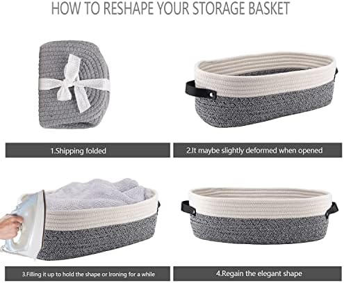 2 Pack Small Cotton Rope Woven Basket Toilet Paper Baskets for Organizing Decorative Basket for Boho Decor Small Storage