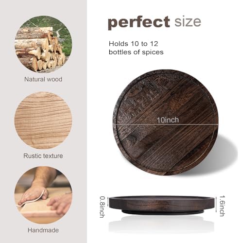 Wood Lazy Susan Turntable Kitchen Decor Round Table Tray, 10" Dark Brown
