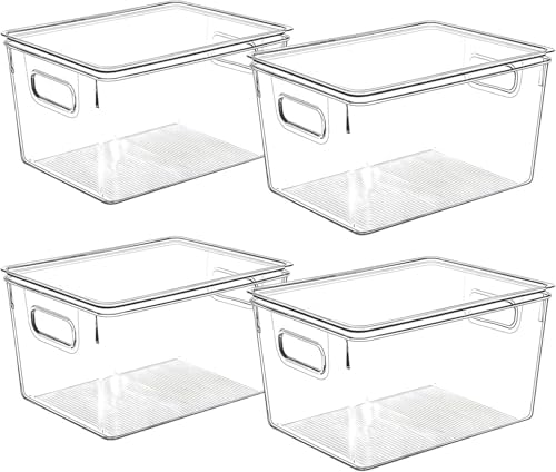 Clear Plastic Storage Bins with Lids, Perfect for Kitchen Organization or Pantry Organization and Storage, Stackable Fri