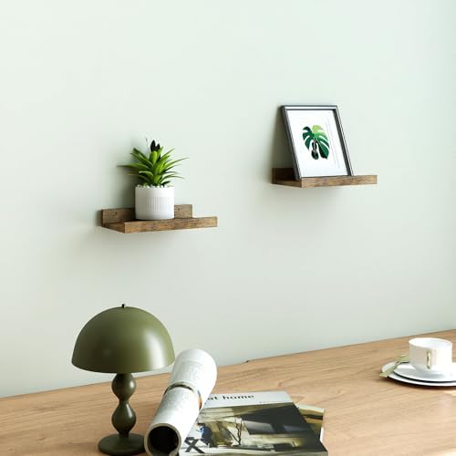Small Brown Floating Shelves for Wall, Shelf with Lip Set of 2, 8 in