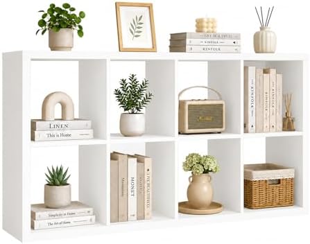 8 Cube Storage Organizer Shelf, White, 13 inch