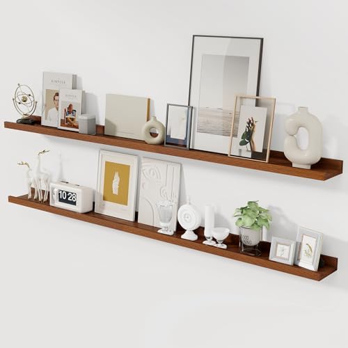 Acovy Solid Ash Wood Picture Ledge Shelf, 56 Inch, Walnut, Set of 2