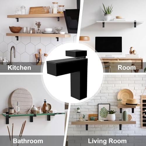 Adjustable Floating Shelf Bracket (2 Pack), Heavy Duty Zinc Alloy L Brackets for 3-28mm Thick Glass/Wood Shelving, Wall 