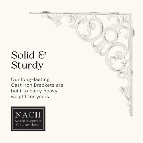 NACH Scroll Metal Shelf Brackets Set of 2, Heavy-Duty Wall Shelf Support for Wood Shelves, Decorative Cast Iron Floating