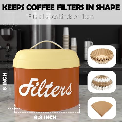 Brown Basket Coffee Filter Holder with Lid - Round Storage Container for Counter - Rustic Farmhouse Coffee Bar Accessori