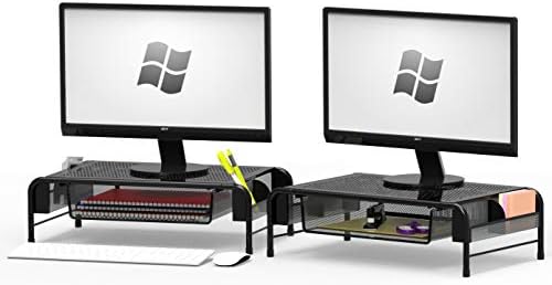 Simple Houseware Metal Desk Monitor Stand Riser w/ Drawer, 2-Pack, Black