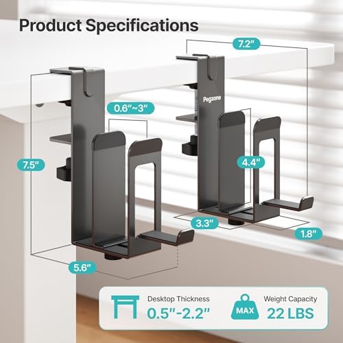 PEGZONE Laptop Stand Vertical, 2-Slot Under Desk Laptop Holder, Black