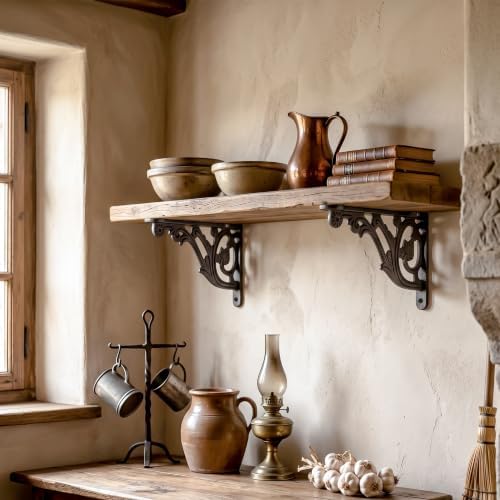 Mystic Colonial Cast Iron Shelf Brackets 10.5 cm x 15.5 cm (4⅛ in x 6⅛ in) | Victorian Heavy-Duty Decorative Wall Mount 
