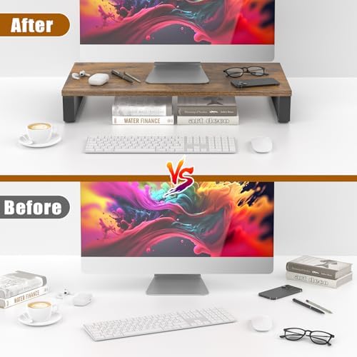Ywin Monitor Stand Riser for Desk, Computer Monitor Stand Laptop Riser Stand Desk Wood & Steel, Underneath Storage for O