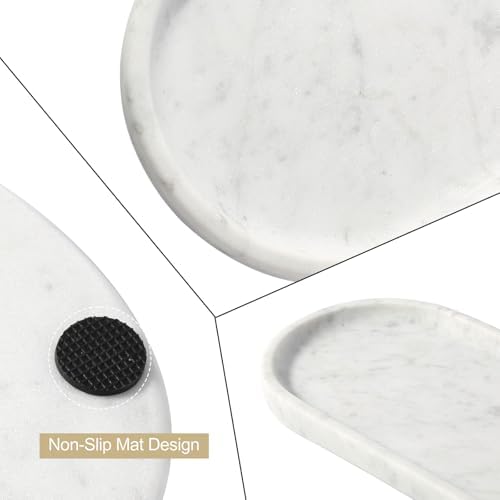 Koville Natural White Marble Tray for Home Decor, 10" x 5" Marble Vanity Tray for Bathroom Countertop Organizer Stone Tr