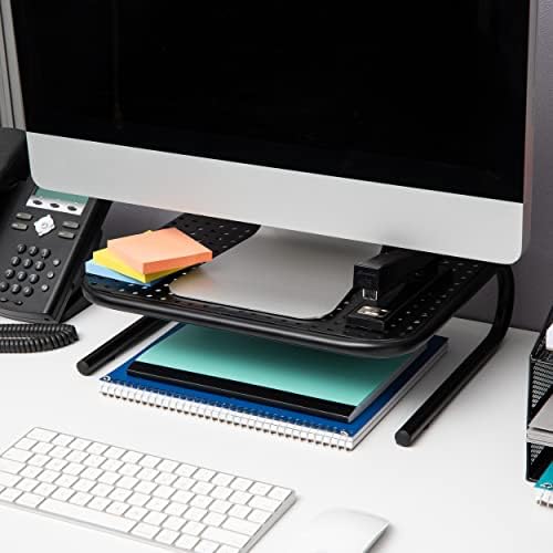 Mind Reader Monitor Stand, Ventilated Laptop Riser, Desktop Organizer, Metal, 14.5" L x 11.25" W x 4.25" H, Black (Pack 