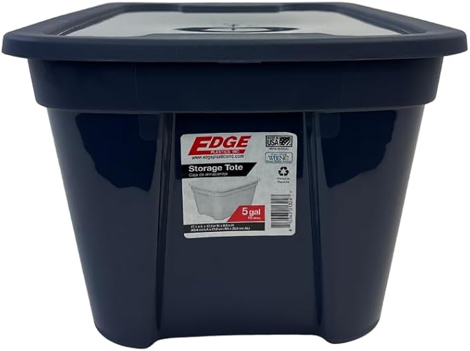 Edge Plastics Classic Storage Tote, durable storage in for home or garage with secure snap lid designed for stacking (6, Ink, 5 Gallon)