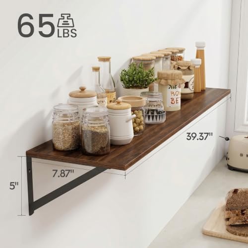 Heimlove Black Deep Floating Shelves for Wall, 35.43W x 8D Wood Wall Shelves Set of 2, Wide Floating Bookshelf for Livin
