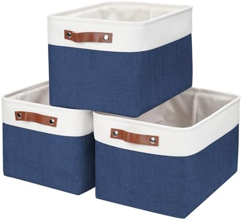 Bagnizer Storage Bins Large Fabric Storage Baskets for Shelves 3 Pack, Decorative Linen Closet Baskets with Handles for 