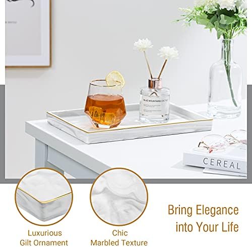 Shinowa Ceramic Vanity Tray, Bathroom Counter Tray Marble Finish