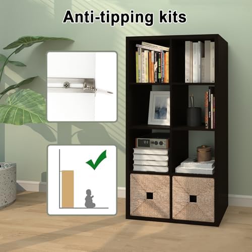 CTESNE【2026 Wooden Thick Frame 8 Cube Storage Organizer Shelf with Anti-Tipping Kits + Reversible Open Back Bookcase, Ho