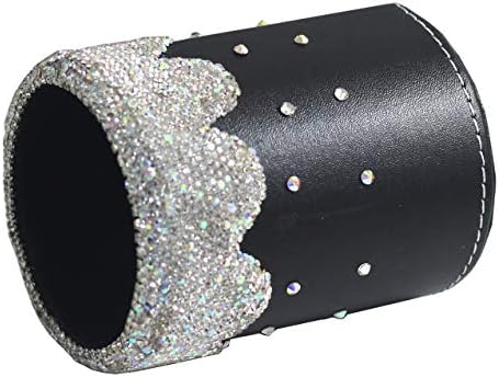 crystal Bling Rhinestone Pen organizer Box Holder Cosmetic Container (Black Round, Medium)