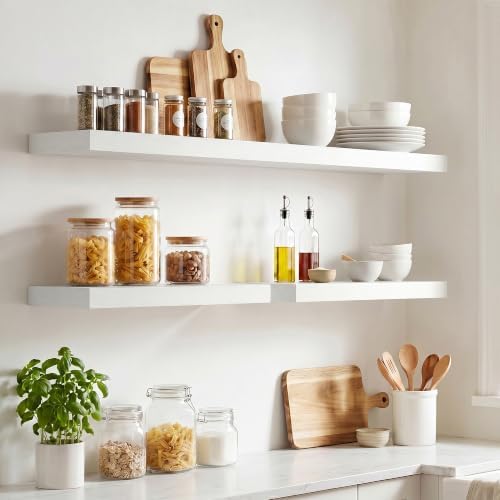 8 inch Deep Floating Shelves for Wall, 36" Wide, White Finish, 2-Pack
