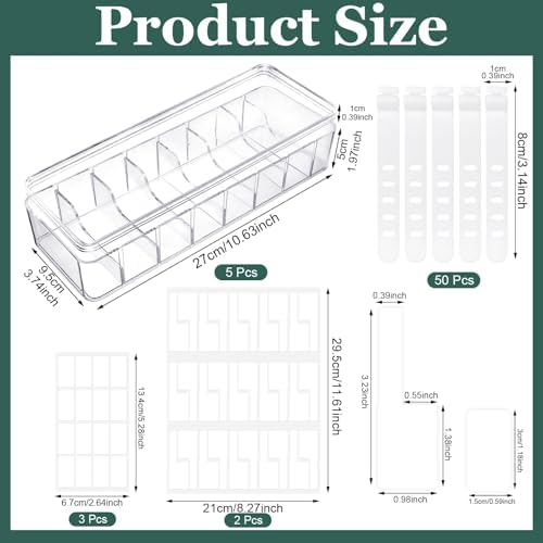 ProSuites Cable Organizer Box with Lid, 5 Pcs Clear Cord Storage Organizer with 50 Cable Ties 108 Cable Labels, Charger 