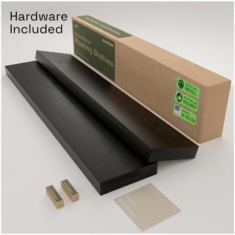 Solid Wood Floating Shelves for Wall 36 Inches Long, Black Wooden Shelf