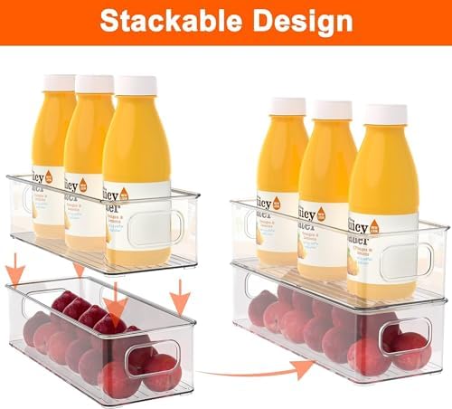 Set of 8 Refrigerator Pantry Organizer Bins - Stackable Fridge Organizers with Handles for Pantry, Freezer, Kitchen, Cou