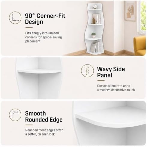 HRVEOCEI 5-Tier Wavy Corner Shelf with Curvy Shape for Small Space, White