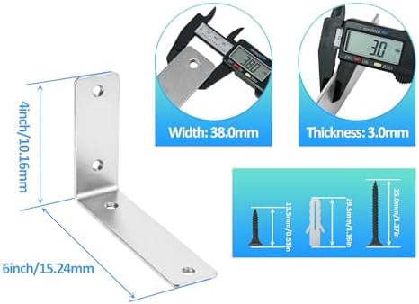 L Floating Shelf Brackets,8 Pack Heavy Duty L Brackets for Shelves, L 6" X H 4" Silver Metal Countertop Support Brackets