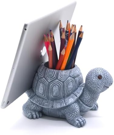 Turtle Pencil Holder and Phone Stand - Multifunctional Stylish Storage Container Desk Accessories Organizer for Home Office and School - Stone
