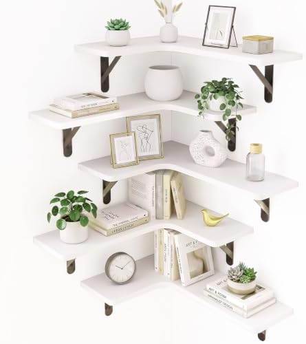 Fixwal Conner Shelves Wall Mounted for Decor, White Set of 5