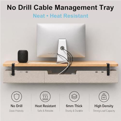 No-Drill Under Standing Desk Cable Management,31.5" L,Beige