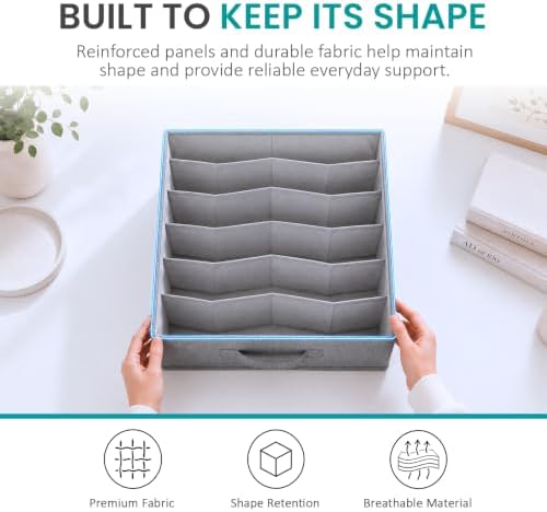 ZENO Large Drawer Organizer 16.5" L x 11.8" W x 6.7" H - 2 Pack Fabric Closet Bins with 5 Separators - Foldable Wardrobe Dividers for Sweaters, Jeans, T-Shirts & Clothes Organization