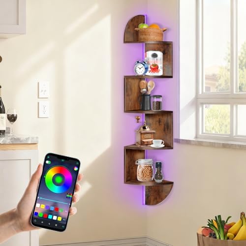 Corner Shelf Wall Mounted Corner Floating Shelves with Light