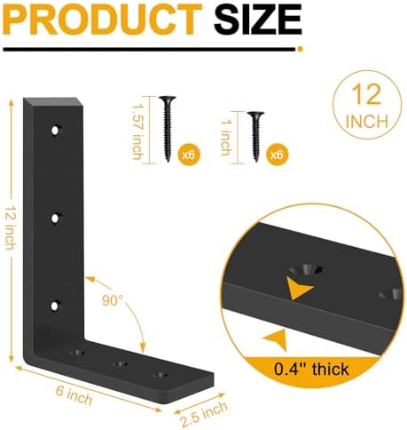 Countertop Support Brackets, Heavy Duty L Shelf Bracket 12'' x 6'' x2.5'' for Granite, Holds up to 300 lbs, L Bracket fo