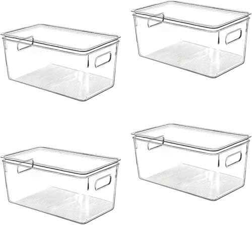 Clear Plastic Storage Bins with Lids, Perfect for Kitchen Organization or Pantry Organization and Storage, Stackable Fri