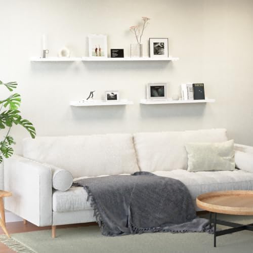 Boswillon Floating Shelves Set of 2, Long Wall Shelf with Lip, 48in, White