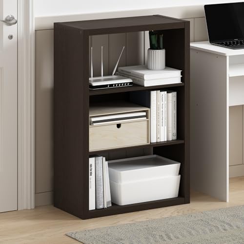 Furinno Viola 3-Tier Book Shelf, Extra Thick Frame Bookshelf, Dark Oak