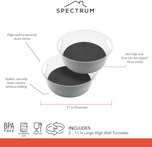 Spectrum Extra Large High Wall Turntable 12.25 in Pack of 2 Charcoal Gray XL Tall Lazy Susan Rotating Organizer for Kitc