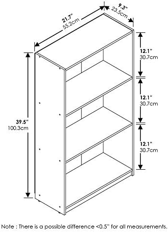 Furinno Basic 3-Tier Book Shelf with Open Shelves, Light Cherry