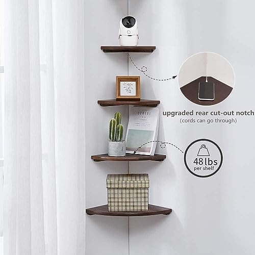 Corner Shelves, Floating Corner Shelf, Set of 3 Solid Oak Wood Corner Wall Shelves, Round End with Wire Hole Shelving fo